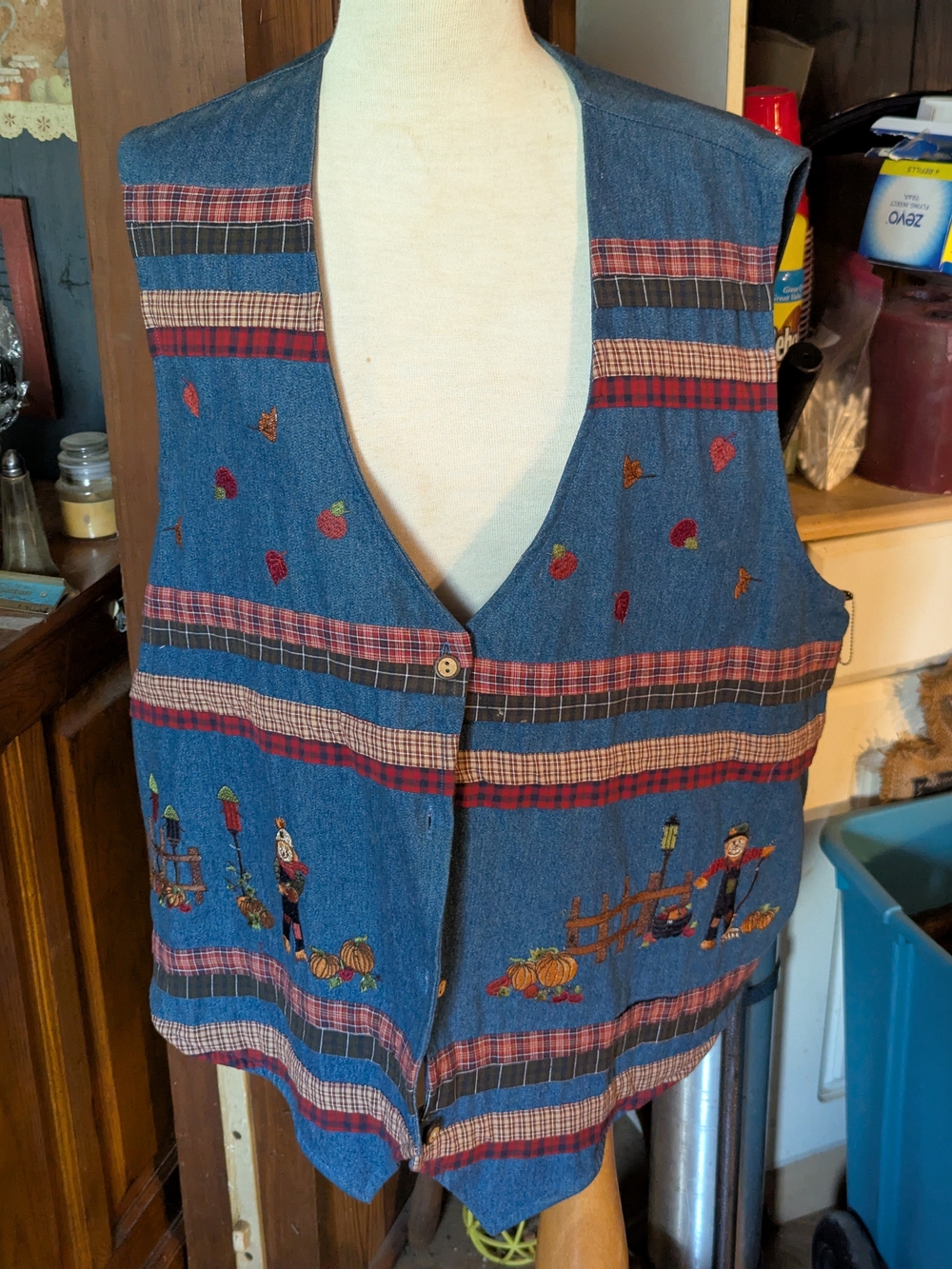 Denim Ladies Fall Vest with Pumpkin Embroidery
